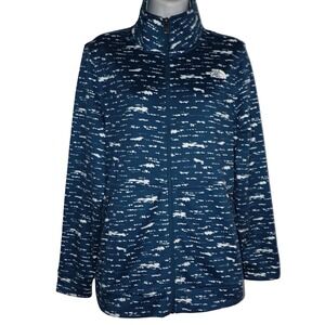 The North Face Womens Teal Blue Dash Print Full Zip Cinder Fleece Jacket Medium